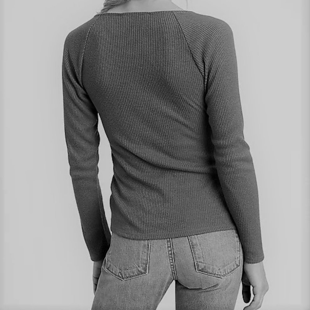 Banana Republic Ribbed Wrap Top Blue - Picture 3 of 10